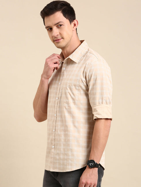 Beige Checks Full Sleeves Shirt
